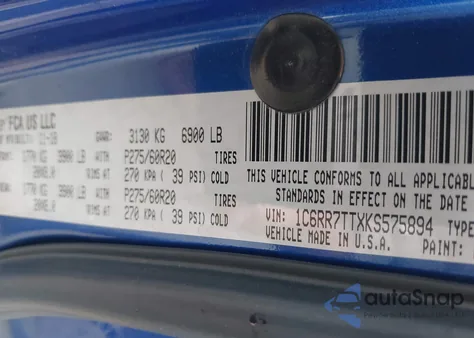 2019 Ram 1500 Classic Big Horn 4X4 6'4 Box z USA, uszkodzony, nr VIN 1C6RR7TTXKS575894